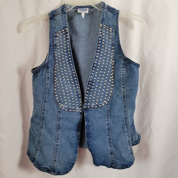 DG2 by Diane Gillman Medium Denim Vest embellished w/grommets studs blue EUC - Picture 3 of 9
